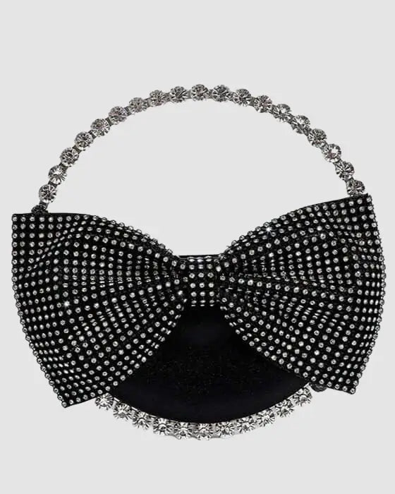 Crystal Top Handle Round Rhinestone Bowtie Clutch Bag