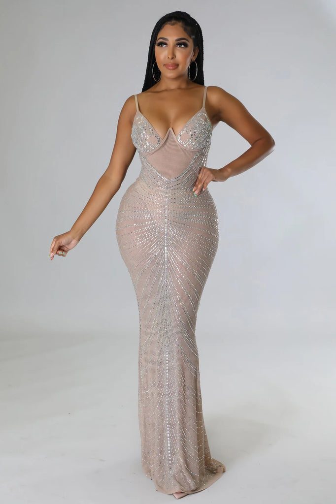 Rhinestone Maxi Dress, Long Sparkly Evening Gown