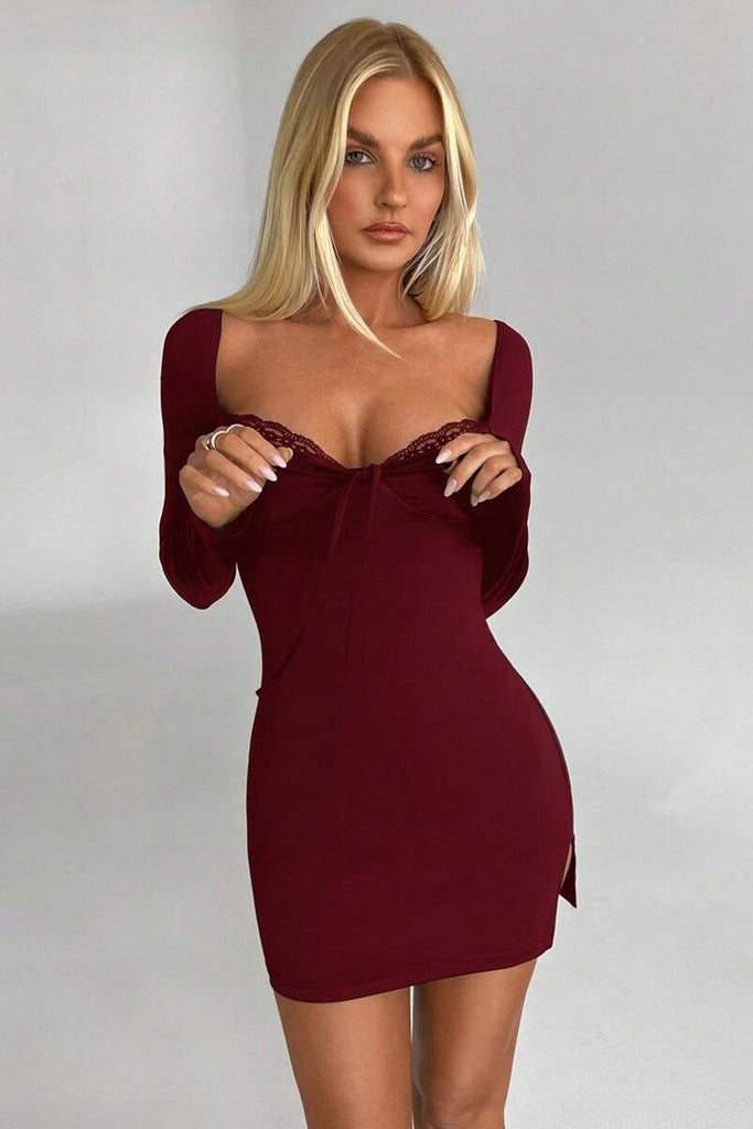 Long Sleeve Mini Dress, Short Bodycon with Side Slit
