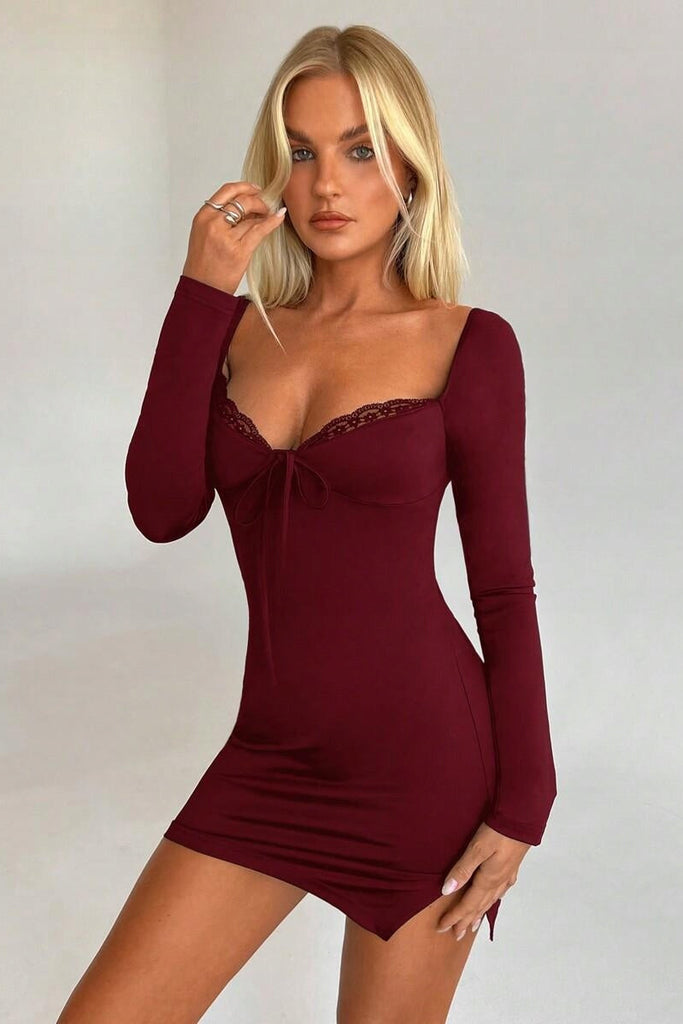 Long Sleeve Mini Dress, Short Bodycon with Side Slit