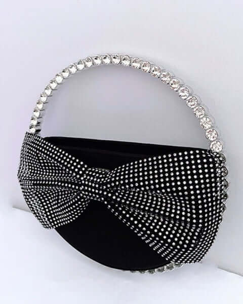 Round Rhinestone Bow Clutch Bag, Sparkly Mini Purse