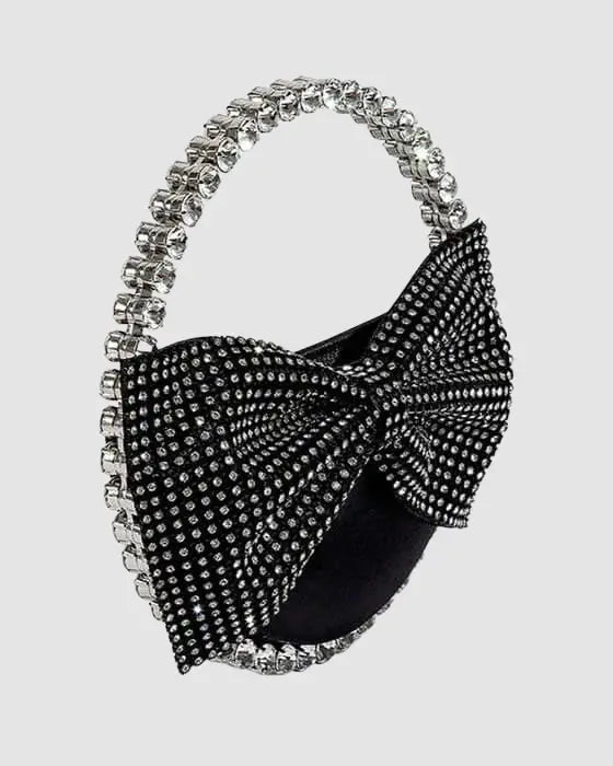 Crystal Top Handle Round Rhinestone Bowtie Clutch Bag