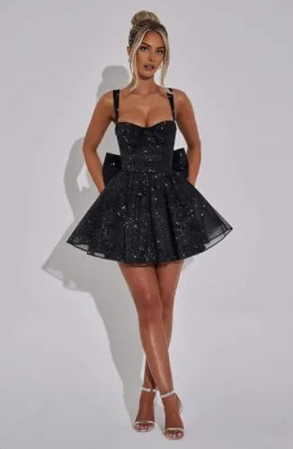Sparkly Corset Mini Dress, Glitter Fit & Flare Party Dress