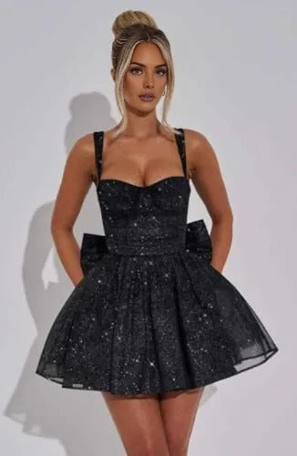 Sparkly Corset Mini Dress, Glitter Fit & Flare Party Dress