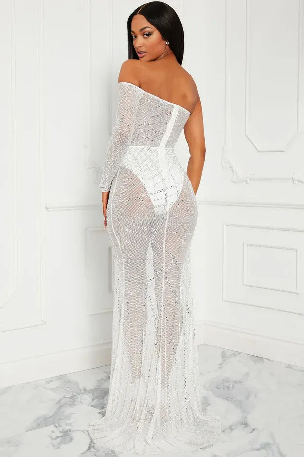 One-Shoulder Sparkly Evening Gown