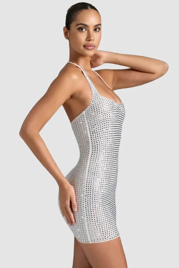 Rhinestone Halter Mini Dress