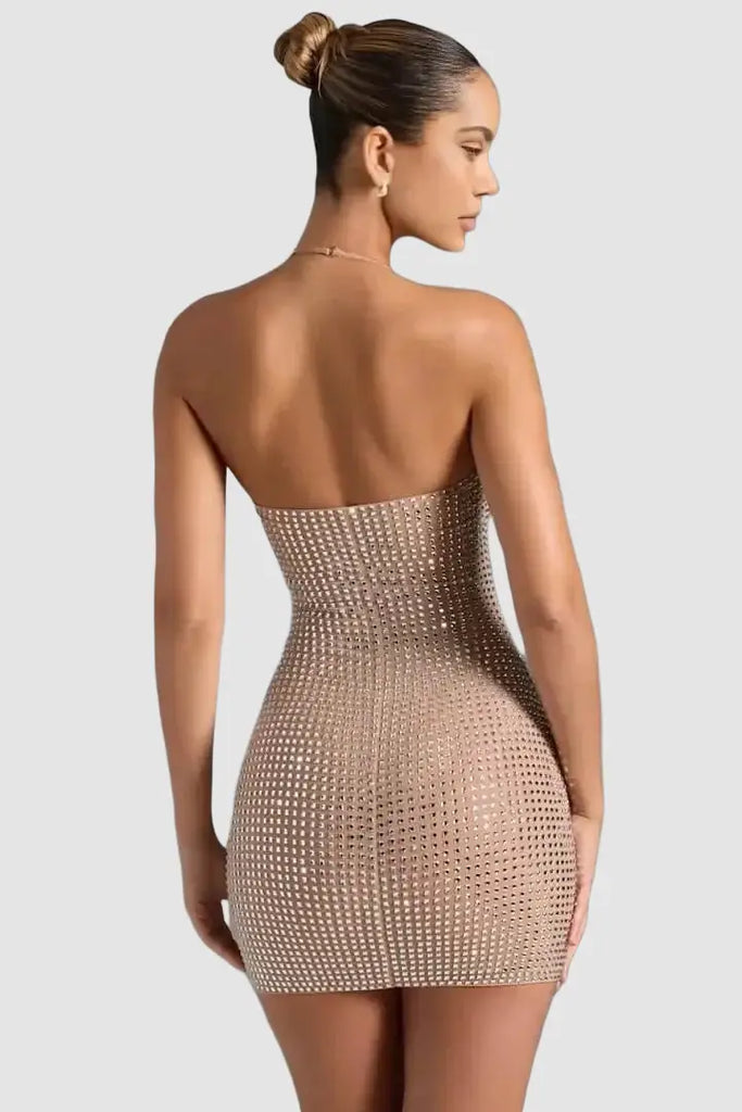 Rhinestone Mini Dress, Embellished Halter Party Dress