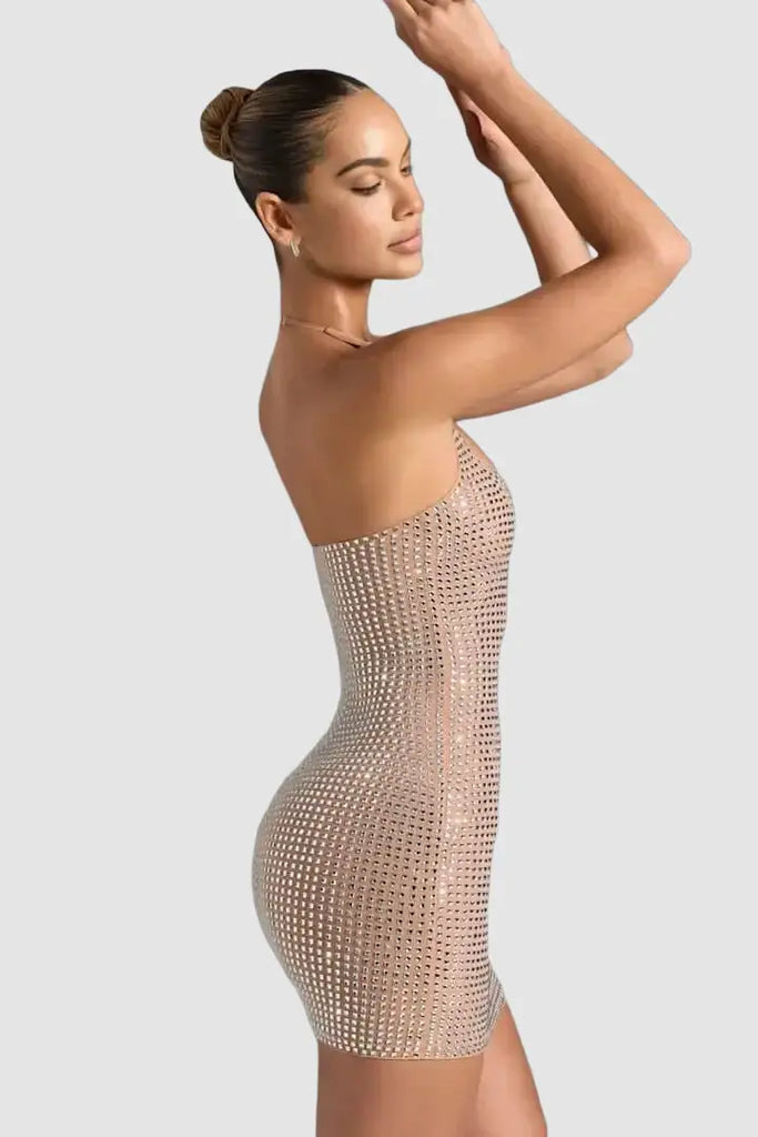 Rhinestone Mini Dress, Embellished Halter Party Dress